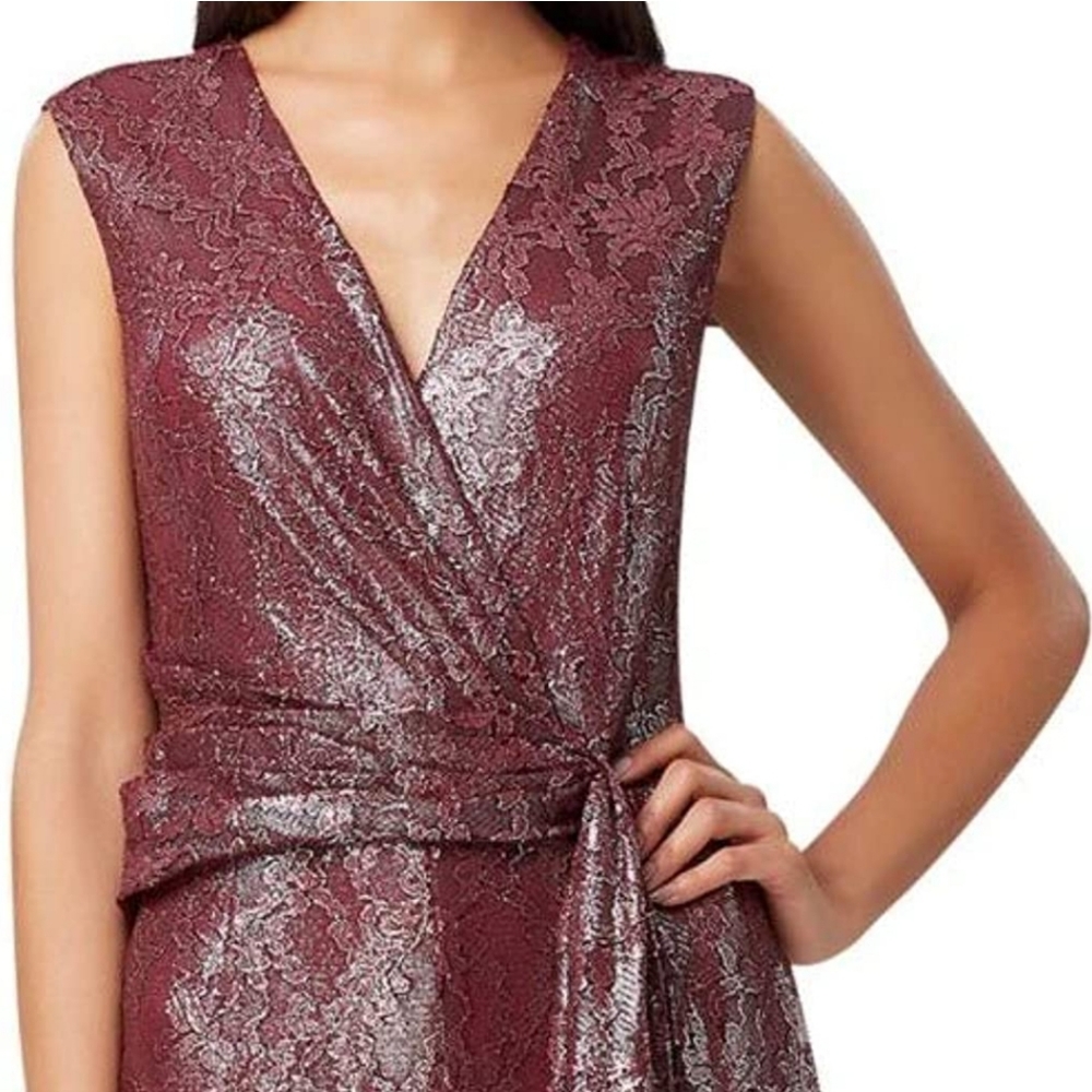 Tahari Burgundy Metallic Lace Jumpsuit Sz 14